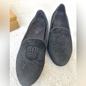Vionic Black Suede Embroidered Slip On Smoking Loafer-Size 9.5